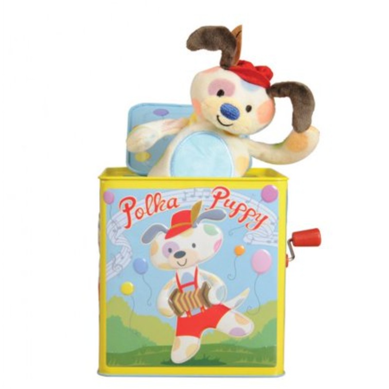 Schylling Polka Puppy Jack in Box Stuffed Animal, One Size, Multiple Colors
