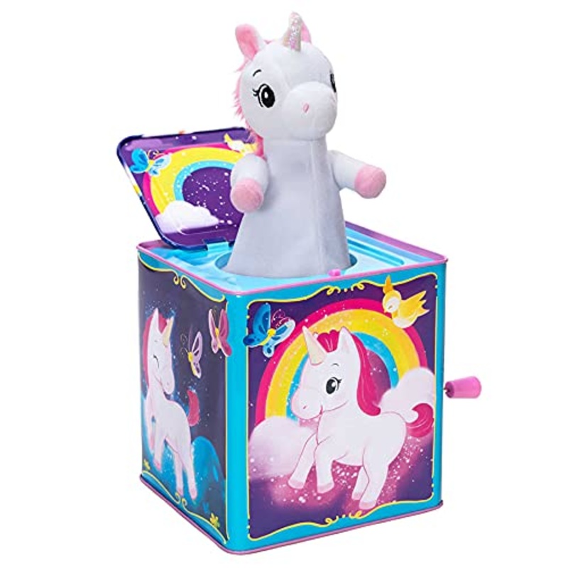Schylling Pop & Glow Unicorn Tin Jack in the Box, Blue